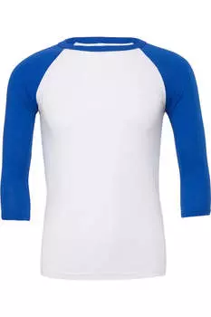Мужская бейсбольная футболка с рукавом 3/4 из холста BELLA + CANVAS, цвет white/true royal