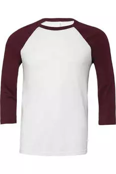 Мужская бейсбольная футболка с рукавом 3/4 из холста BELLA + CANVAS, белый/бордовый