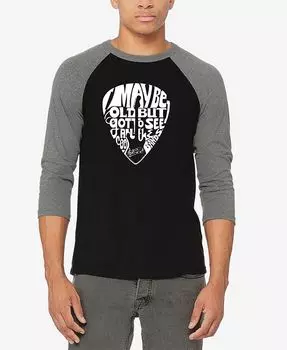 Мужская бейсбольная футболка Word Art с рукавами реглан и гитарой LA Pop Art, цвет Gray, Black