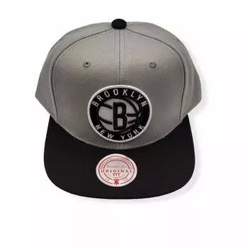 Мужская бейсболка NBA Brooklyn Nets Core Basic Snapback серого/черного цвета Mitchell & Ness