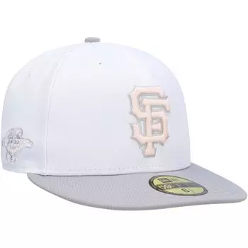Мужская бейсболка New Era белого/серого цвета San Francisco Giants 2002 World Series с боковой нашивкой-нижним козырьком 59FIFTY Облегающая шляпа