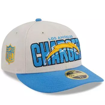 Мужская бейсболка New Era Stone/Powder Blue Los Angeles Chargers 2023 NFL Draft Low Profile 59FIFTY Облегающая шляпа