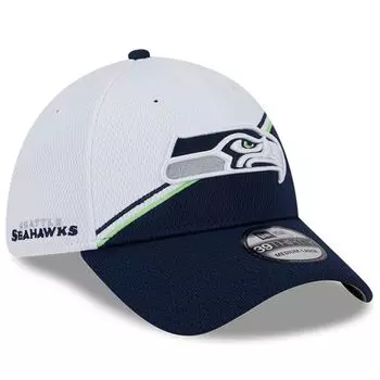 Мужская бейсболка New Era White/College Navy Seattle Seahawks 2023 Sideline 39THIRTY Flex Hat