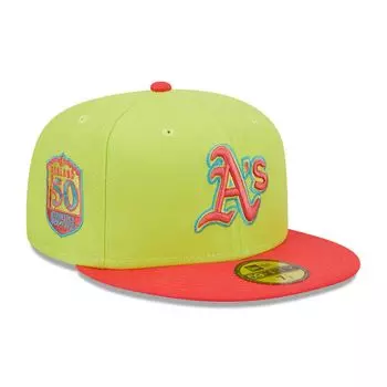 Мужская бейсболка New Era зеленого/красного цвета с принтом Cyber Highlighter 50th Anniversary Oakland Athletics 59FIFTY