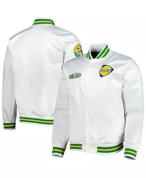 Мужская белая атласная куртка на пуговицах LA Galaxy City белого цвета Mitchell & Ness