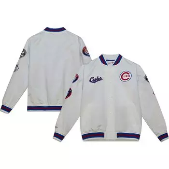 Мужская белая атласная университетская куртка с длинными кнопками Mitchell & Ness Chicago Cubs City Collection
