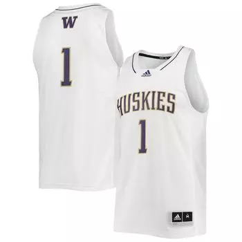 Мужская белая баскетбольная майка #1 Washington Huskies Swingman adidas