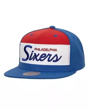 Мужская белая бейсболка Royal Philadelphia 76ers Retro Sport с цветными блоками и надписью Snapback Mitchell & Ness, белый