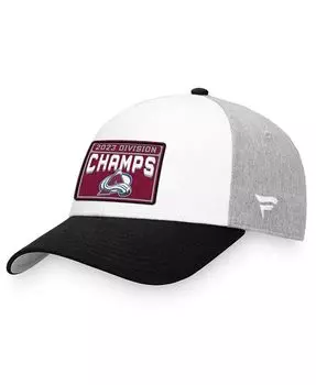 Мужская белая, черная регулируемая кепка Colorado Avalanche 2023 Central Division Champions в раздевалке Fanatics, белый
