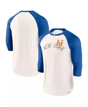 Мужская белая фирменная футболка Royal New York Mets Backdoor Slider Raglan с рукавами 3/4 Fanatics, белый
