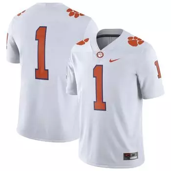 Мужская белая футболка Clemson Tigers #1 для выездных игр Nike