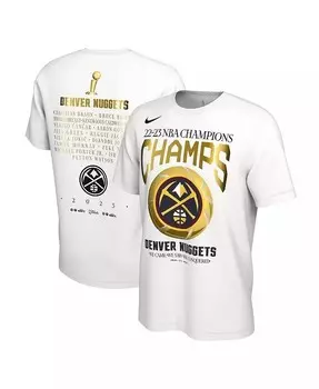 Мужская белая футболка Denver Nuggets 2023 Finals NBA Champions Celebration Lister Nike, белый