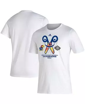 Мужская белая футболка kansas jayhawks 2022 ncaa men's basketball tournament march madness final four locker room adidas, белый