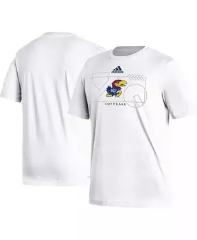 Мужская белая футболка Kansas Jayhawks Locker Lines Softball Fresh Adidas, белый
