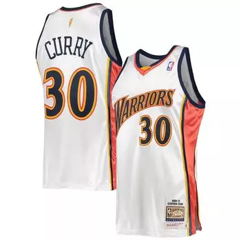 Мужская белая футболка Mitchell & Ness Stephen Curry Golden State Warriors 2009-10 Hardwood Classics Authentic Player Джерси