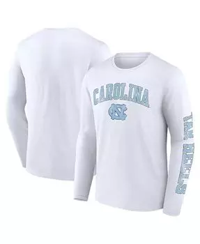 Мужская белая футболка North Carolina Tar Heels с рваной аркой и логотипом с длинным рукавом Fanatics, белый
