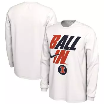 Мужская белая футболка с длинным рукавом Illinois Fighting Illini Ball In Bench Nike