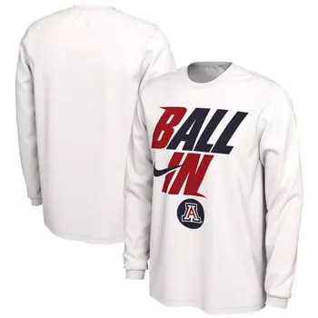 Мужская белая футболка с длинным рукавом Nike Arizona Wildcats Ball In Bench