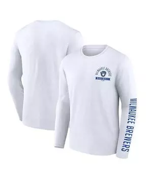Мужская белая футболка с длинным рукавом с логотипом Milwaukee Brewers Pressbox Fanatics, белый
