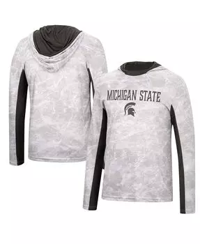 Мужская белая футболка с капюшоном и длинными рукавами с длинным рукавом с капюшоном с защитой от мха и дуба spf 50 michigan state spartans Colosseum, белый