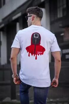 Мужская белая футболка с принтом 5384 MADMEXT