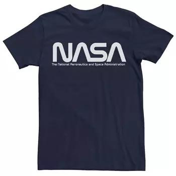 Мужская белая футболка с простым логотипом NASA Licensed Character, темно-синий