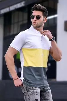 Мужская белая футболка с воротником поло 5819 MADMEXT