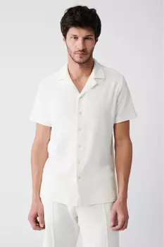 Мужская белая хлопковая махровая рубашка стандартного кроя с открытым воротником и короткими рукавами A31y1145 Avva, белый