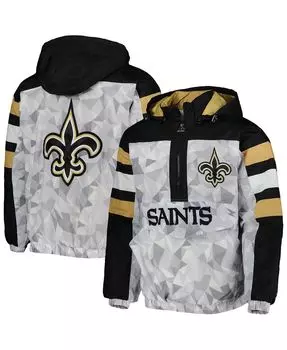 Мужская белая и черная куртка New Orleans Saints Tuesday Night Gridiron Raglan с капюшоном и полумолнией на молнии Starter