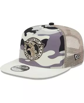 Мужская белая кепка Chicago White Sox Chrome Camo A-Frame 9FIFTY Trucker Snapback Hat New Era