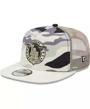 Мужская белая кепка Los Angeles Dodgers Chrome Camo A-Frame 9FIFTY Trucker Snapback Hat New Era