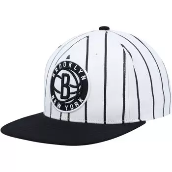 Мужская белая кепка Mitchell & Ness Brooklyn Nets из твердой древесины в тонкую полоску Snapback