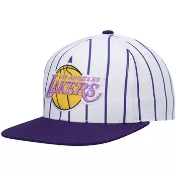 Мужская белая кепка Mitchell & Ness Los Angeles Lakers из твердой древесины в тонкую полоску Snapback