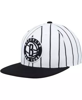 Мужская белая кепка Snapback Brooklyn Nets из твердой древесины в тонкую полоску Mitchell & Ness
