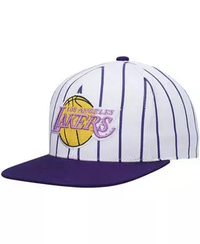 Мужская белая кепка Snapback в тонкую полоску Los Angeles Lakers из твердой древесины Classics Mitchell & Ness