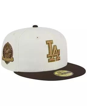 Мужская белая, коричневая облегающая шляпа Los Angeles Dodgers в честь 50-летия команды 59FIFTY New Era