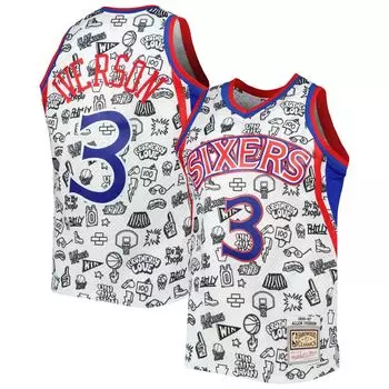 Мужская белая майка Mitchell & Ness Allen Iverson Philadelphia 76ers 1996-97 Hardwood Classics Doodle Swingman