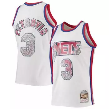 Мужская белая майка Mitchell & Ness Drazen Petrovic Nets 1996-97 Hardwood Classics NBA Diamond Swingman, посвященная 75-летию НБА