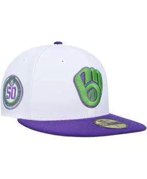 Мужская белая нашивка в честь 50-летия Milwaukee Brewers 59FIFTY, приталенная шляпа New Era