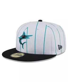 Мужская белая облегающая кепка Miami Marlins 2024 Batting Practice 59FIFTY New Era, черный