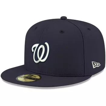 Мужская белая облегающая шляпа с логотипом New Era Navy Washington Nationals 59FIFTY