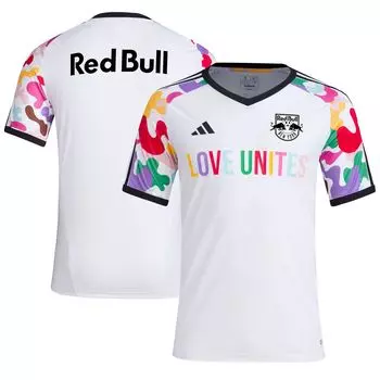 Мужская белая предматчевая футболка New York Red Bulls Pride 2023 adidas