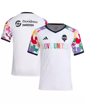 Мужская белая предматчевая футболка Seattle Sounders FC 2023 Pride adidas