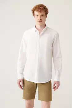 Мужская белая рубашка из жатого хлопка Avva, белый