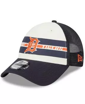 Мужская белая, темно-синяя кепка с полосками Detroit Tigers Team Trucker 9Forty Snapback New Era