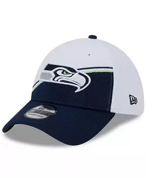 Мужская белая, темно-синяя кепка Seattle Seahawks 2023 NFL Sideline 39THIRTY Flex Hat New Era, синий
