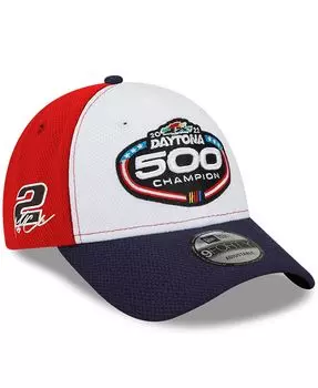 Мужская белая, темно-синяя регулируемая кепка Austin Cindric 2022 Daytona 500 Champion Victory Lane 9FORTY Snapback New Era