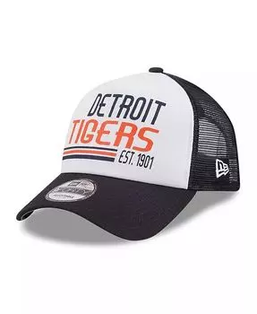 Мужская белая/темно-синяя регулируемая кепка Detroit Tigers Stacked A-Frame Trucker 9FORTY New Era, белый