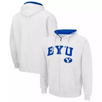 Мужская белая толстовка с молнией во всю длину BYU Cougars Arch & Team Logo 3.0 Colosseum