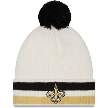 Мужская белая вязаная шапка New Era New Orleans Saints с манжетами и помпоном в стиле ретро